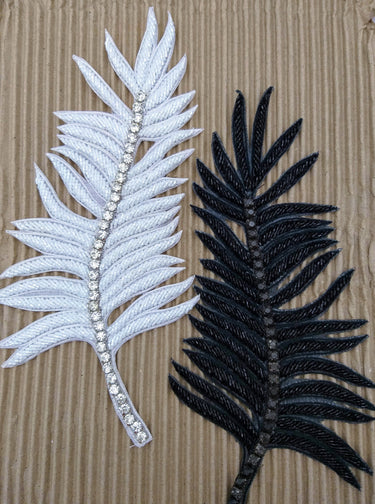 White Hand Embroidered Leaf Applique, Beaded Leaf Motif, Cutwork Applique